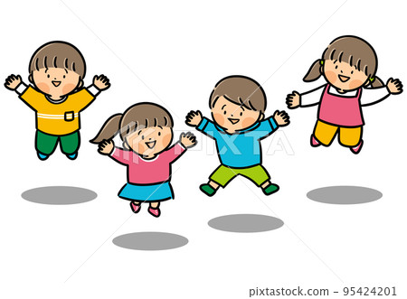 快樂的孩子們帶著微笑跳躍 95424201