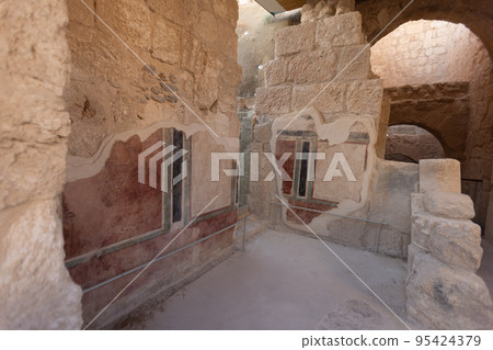 Mount Herodion and the ruins of the fortress of King Herod inside an artificial crater. The Judaean Desert, West Bank. Mount Herodion and the ruins of the fortress of King Herod inside an artificial crater. The Judaean Desert, West Bank. 95424379