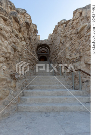Mount Herodion and the ruins of the fortress of King Herod inside an artificial crater. The Judaean Desert, West Bank. Mount Herodion and the ruins of the fortress of King Herod inside an artificial crater. The Judaean Desert, West Bank. 95424462