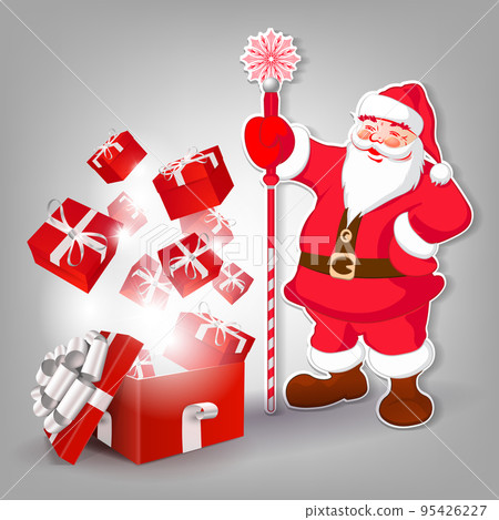 Isolated Santa Claus with staff,gift boxes,design element 95426227