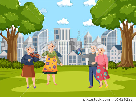Elderly people relaxing in park Elderly people relaxing in park 95426282