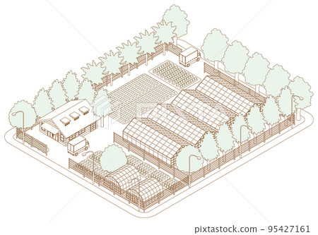 Three-dimensional view of the townscape. Cityscape. Line drawing illustration. 95427161