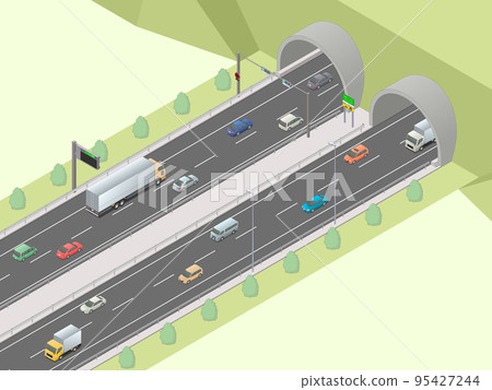 Isometric image of a highway tunnel entrance/exit [B] (green area) 95427244