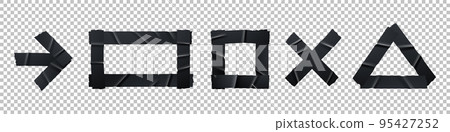 Torn black adhesive tapes glued in different shape 95427252