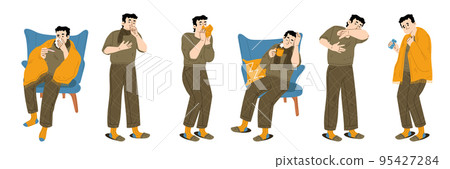Sick man, person with viral infection symptoms 95427284