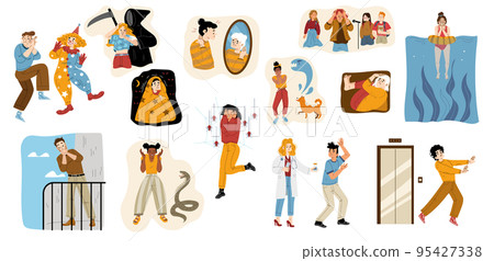 People fear, phobias, mental problems isolated set 95427338