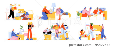 People relocation, happy family moves to new house 95427342