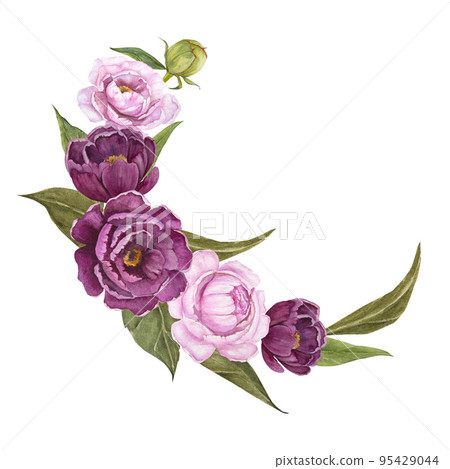 Flower watercolor illustration of peonies isolated, bouquet of flowers Flower watercolor illustration of peonies isolated, bouquet of flowers 95429044