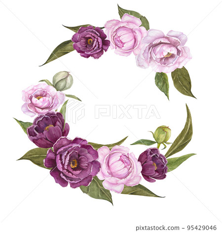 Flower watercolor illustration of peonies isolated, bouquet of flowers Flower watercolor illustration of peonies isolated, bouquet of flowers 95429046