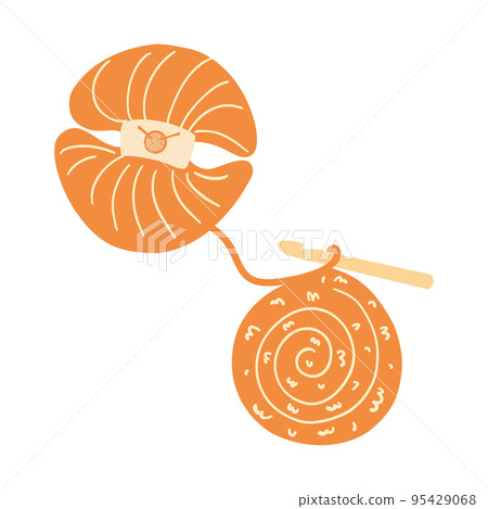 Knitted fabric, crochet and yarn. Hand drawn vector illustration of knitting process, concept of hobby, leisure time needlework Knitted fabric, crochet and yarn. Hand drawn vector illustration of knitting process, concept of hobby, leisure time needlework 95429068