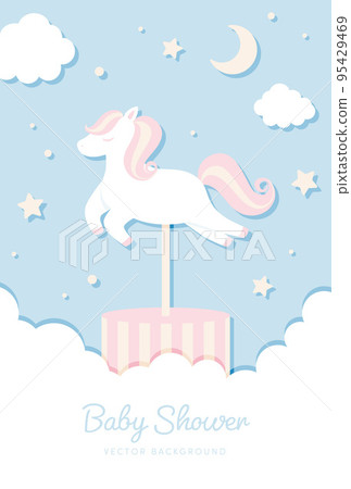 天空中嬰兒洗澡的白馬旋轉木馬背景插圖 95429469