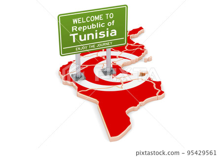 Billboard Welcome to Tunisia on Tunisian map, 3D rendering Billboard Welcome to Tunisia on Tunisian map, 3D rendering 95429561