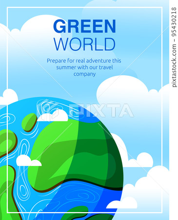 Global Earth planet with clouds vector cartoon banner design. 95430218