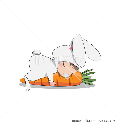 Sleeping baby child with bunny suit 95430316