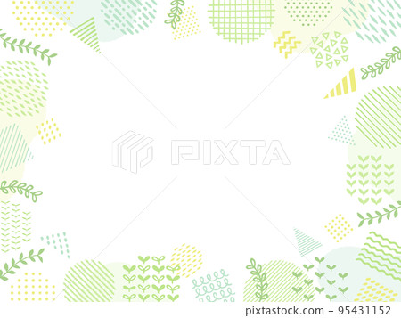 手繪風格的綠色植物框架和幾何圖案 95431152