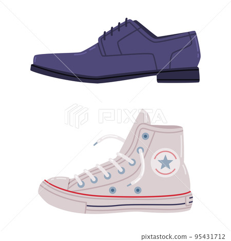 Leather Shoes and White Sneaker or Trainers as Casual and Formal Footwear Vector Set 95431712