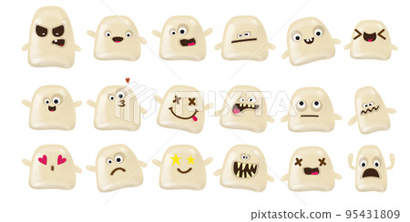 Set of cute funny grey ghosts isolated on white background. Ghost sticker collection with different faces and emotions. Vector Halloween design element and stickers set isolated Set of cute funny grey ghosts isolated on white background. Ghost sticker collection with different faces and emotions. Vector Halloween design element and stickers set isolated 95431809