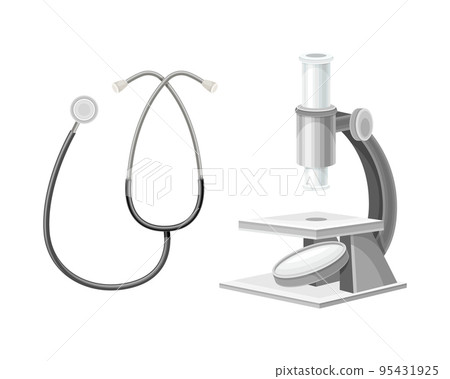 Stethoscope and Microscope as Medical Device and Appliance Vector Set Stethoscope and Microscope as Medical Device and Appliance Vector Set 95431925