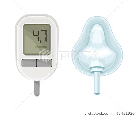Glucose Meter or Glucometer and Oxygen Mask as Medical Device Vector Set Glucose Meter or Glucometer and Oxygen Mask as Medical Device Vector Set 95431926