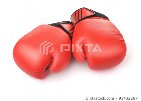 Pair of red leather boxing gloves 95432267