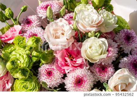 Eustoma, chrysanthemum, green rose. The posy bouquet 95432562