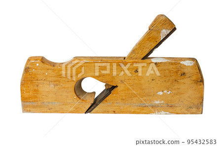 Wooden planer isolated on white background. A carpenter's planer cut out of the background. Wooden planer isolated on white background. A carpenter's planer cut out of the background. 95432583