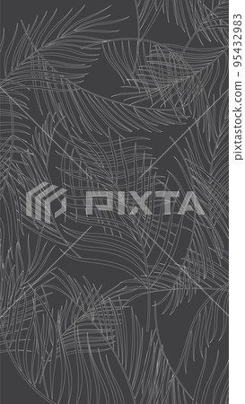 White lines pattern of tropical leaves pattern style on gray background, flat line vector and illustration. White lines pattern of tropical leaves pattern style on gray background, flat line vector and illustration. 95432983