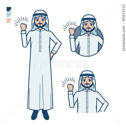 一個穿著白色服裝的阿拉伯男子做膽量姿勢的插圖 95433332