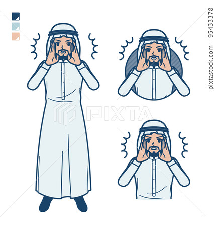 一名身穿白色服裝的阿拉伯男子大聲警告的插圖 一名身穿白色服裝的阿拉伯男子大聲警告的插圖 95433378