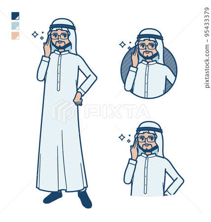 一名身穿白色服裝、戴著眼鏡的阿拉伯男子的插圖 一名身穿白色服裝、戴著眼鏡的阿拉伯男子的插圖 95433379