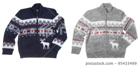 Kids warm Christmas wool cardigans isolated on white 95433499