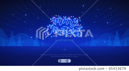 Merry Christmas Blue Neon Lettering Template 95433679