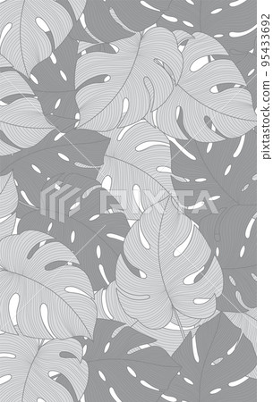 Gray color of tropical leaves pattern style on white background, flat line vector and illustration. 95433692