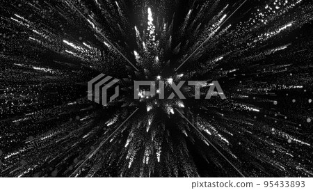 3D rendering of bright particles fill the space with jets of energy and light 3D rendering of bright particles fill the space with jets of energy and light 95433893