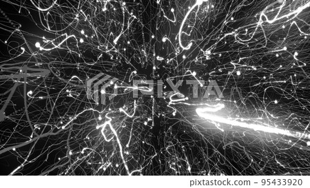 3D rendering of bright particles fill the space with jets of energy and light 3D rendering of bright particles fill the space with jets of energy and light 95433920