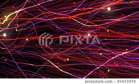 3D rendering of bright multi-colored particles fill the space with jets of energy and light 3D rendering of bright multi-colored particles fill the space with jets of energy and light 95433978