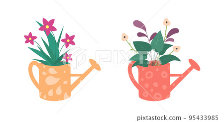 Cute garden watering can with red flowers. Cute garden watering can with red flowers. 95433985