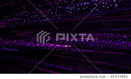 3D rendering of bright multi-colored particles fill the space with jets of energy and light 95433991