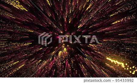 3D rendering of bright multi-colored particles fill the space with jets of energy and light 3D rendering of bright multi-colored particles fill the space with jets of energy and light 95433992
