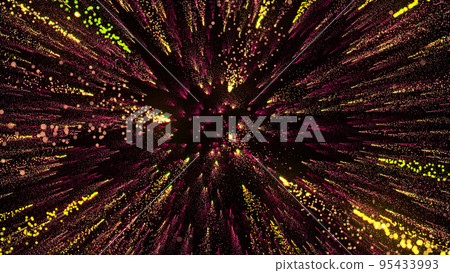 3D rendering of bright multi-colored particles fill the space with jets of energy and light 3D rendering of bright multi-colored particles fill the space with jets of energy and light 95433993