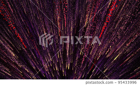 3D rendering of bright multi-colored particles fill the space with jets of energy and light 3D rendering of bright multi-colored particles fill the space with jets of energy and light 95433996