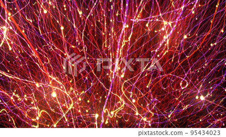 3D rendering of bright multi-colored particles fill the space with jets of energy and light 3D rendering of bright multi-colored particles fill the space with jets of energy and light 95434023