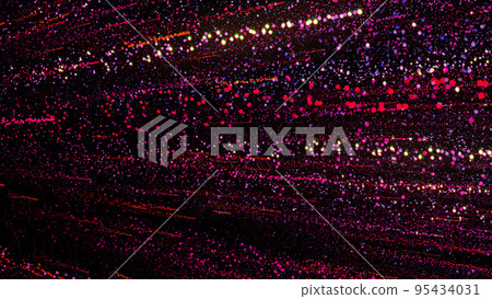 3D rendering of bright multi-colored particles fill the space with jets of energy and light 3D rendering of bright multi-colored particles fill the space with jets of energy and light 95434031