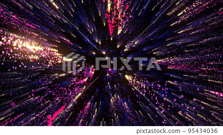 3D rendering of bright multi-colored particles fill the space with jets of energy and light 3D rendering of bright multi-colored particles fill the space with jets of energy and light 95434036