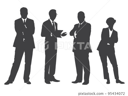 Business people group gray silhouettes pose on white background, flat line vector and illustration. 95434072