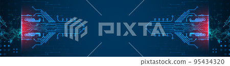 Abstract background on technological and scientific topics. Plexus effect with various techno details with a place under the text. Vector format. 95434320