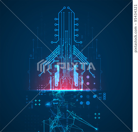 Abstract background on technological and scientific topics. Plexus effect with various techno details with a place under the text. Vector format. 95434321