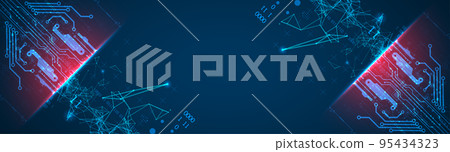 Abstract background on technological and scientific topics. Plexus effect with various techno details with a place under the text. Vector format. 95434323