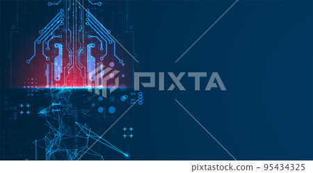 Abstract background on technological and scientific topics. Plexus effect with various techno details with a place under the text. Vector format. 95434325