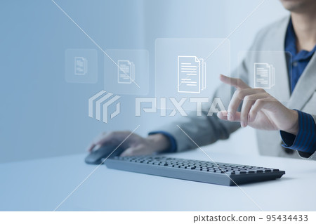 Document Management System DMS Online Database and automated processes to manage files in an organization effectively with ERP, enterprise business technology. businessman touch virtual screen. Document Management System DMS Online Database and automated processes to manage files in an organization effectively with ERP, enterprise business technology. businessman touch virtual screen. 95434433